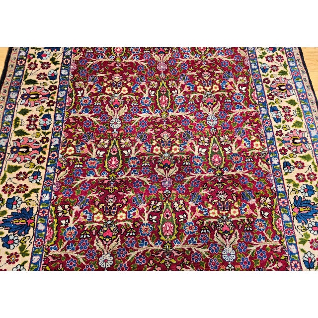 Vintage Persian Tabriz Area Rug, Hand-Knotted Wool, All Over Tree of Life Pattern, Magenta & Yellow, 5x7 For Sale - Image 10 of 16