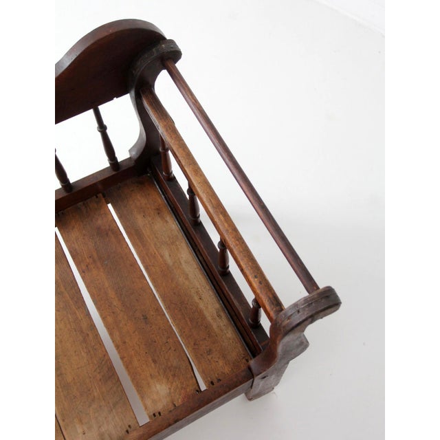 Antique 19th Century Wooden Spindle Back Bench With Scalloped Crest Rail For Sale - Image 12 of 18