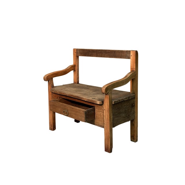 Rustic Antique Bench in Chestnut, 1800s For Sale - Image 3 of 4