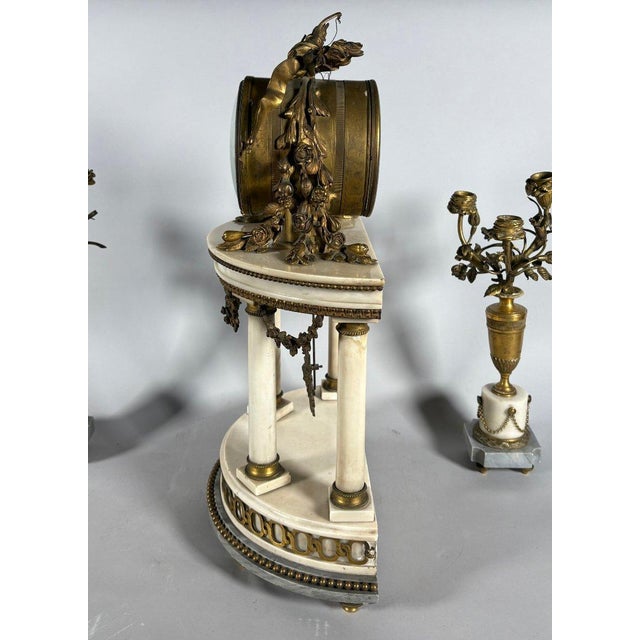 19th Century Louis XVI style mantel clock and floral candelabra. For Sale - Image 5 of 9