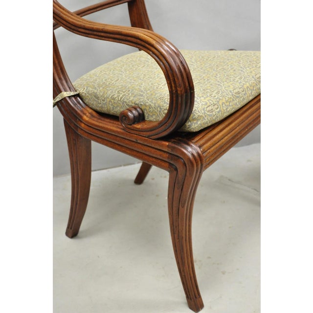 Vintage English Regency Style Cane Seat Mahogany Saber Leg Arm Chairs - A Pair For Sale - Image 14 of 18