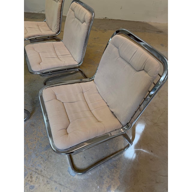 Chrome Cantilever Chairs with Cream Seat Cushions by Gastone Rinaldi for Rima, Set of 4 For Sale - Image 3 of 11