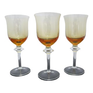 Mid 19th Century Denby Poland Aurora Amber Crystal 7" Wine Glass Set of 3 For Sale