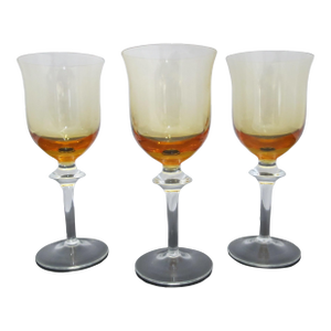 Mid 19th Century Denby Poland Aurora Amber Crystal 7" Wine Glass Set of 3