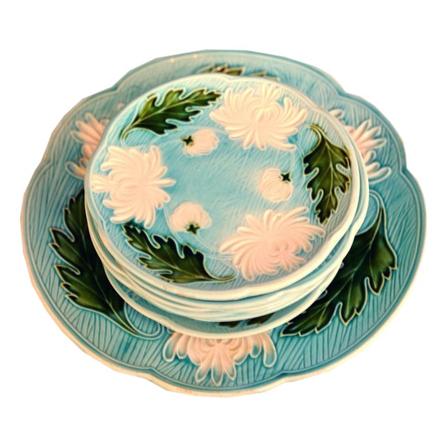 Set of 7 Majolica Turn of the Century Plates For Sale
