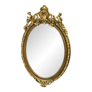 French Cherub Wall Mirror – Hand Carved Gold Leaf Frame For Sale