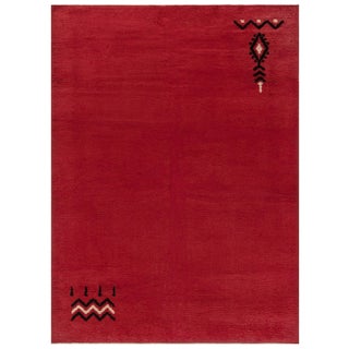 Doris Leslie Blau Vintage French Art Deco Geometric Crimson Hand-Knotted Rug For Sale