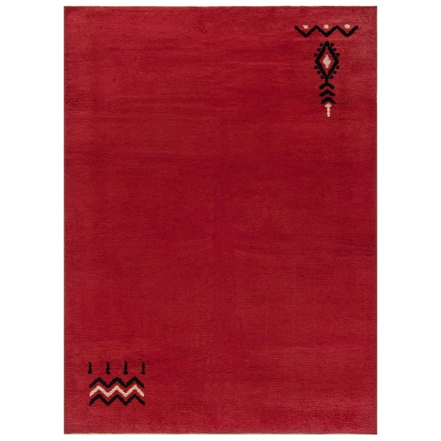 Doris Leslie Blau Vintage French Art Deco Geometric Crimson Hand-Knotted Rug For Sale