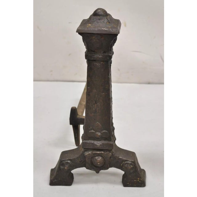 Antique Gothic Arts & Crafts Renaissance Cast Metal Fireplace Andirons - a Pair For Sale In Philadelphia - Image 6 of 10