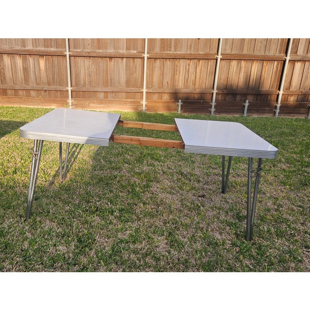 Wood Vintage 1950s Formica Chrome Dinette Table With 2 Leaves For Sale - Image 7 of 8