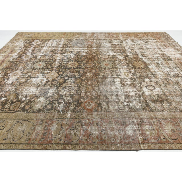 Late 19th Century Distressed Antique Mahal Wool Area Rug in Taupe, Warm Brown, and Muted Sage For Sale - Image 5 of 11