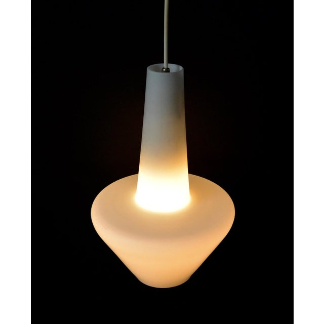 Mid 20th Century Vintage Attributed Stilnovo Mid Century Modern Pendant Light Satined White Glas Pendant Lamp | Retro Italian Ceiling Lamp Milk Glass For Sale - Image 5 of 9