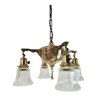 1920s Neoclassical Brass Four Arm Chandelier For Sale