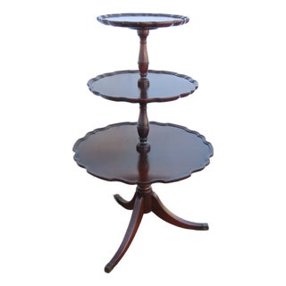 1940s Mahogany 3 Tiers Carved Pie Crust Round Side End Table 6911 For Sale
