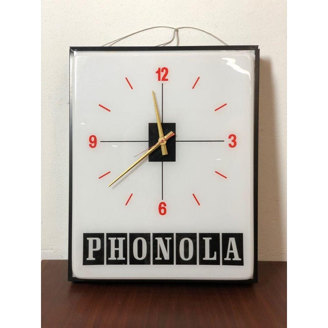 Metal Illuminated Phonola Sign with Clock, Italy, 1960s For Sale - Image 7 of 7