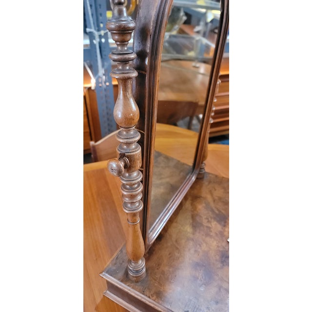 Victorian Burl Walnut Vanity Mirror With Drawer 1860's For Sale - Image 4 of 8