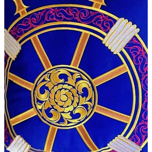 Textile Embroidered Applique 18" Nautical Velvet Anchor & Ship's Wheel Pillows - A Pair For Sale - Image 7 of 7