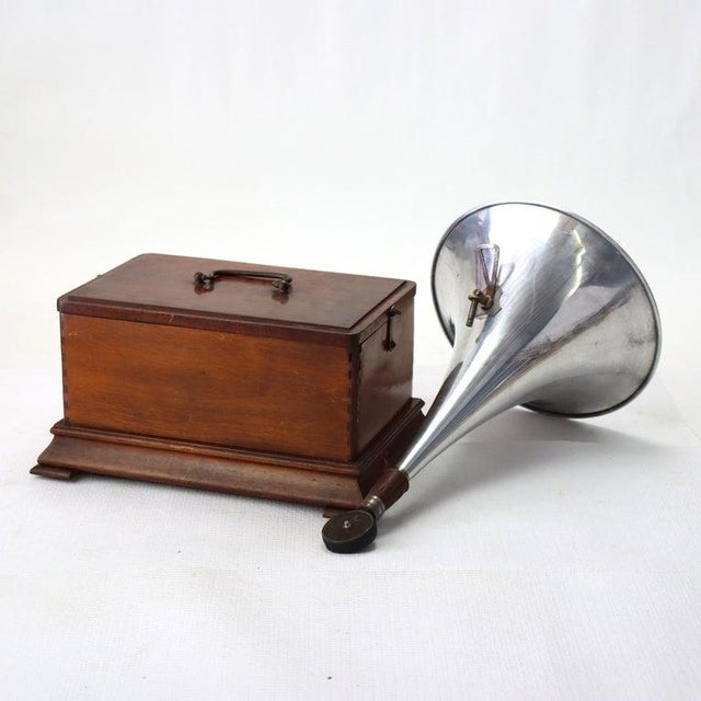 Antique French Pathé Frères Cylinder Phonograph With Aluminum Horn C1900 For Sale - Image 10 of 11