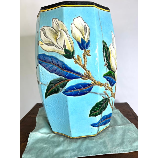 Large Japonist Ceramic Garden Stool attributed to the Longwy School, France, Late 19th Century For Sale - Image 10 of 17