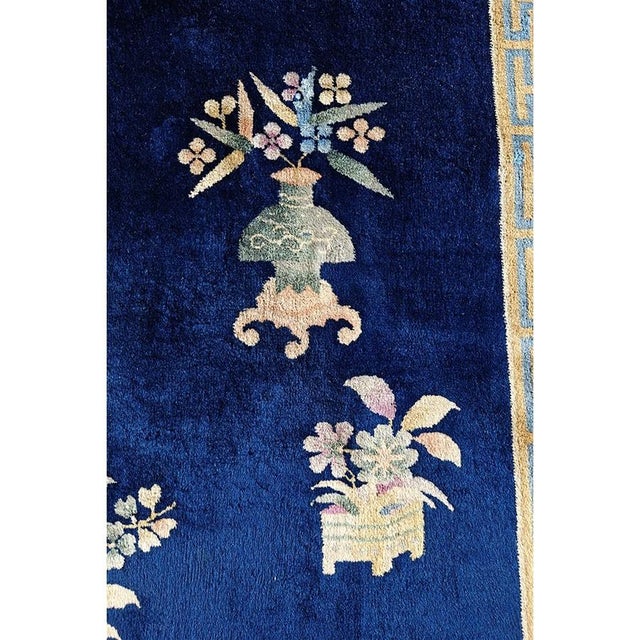 Textile 1920s Navy Classic Pomegranate Medallion Antique Chinese Art Deco 8' 9"x 11' 6" For Sale - Image 7 of 9