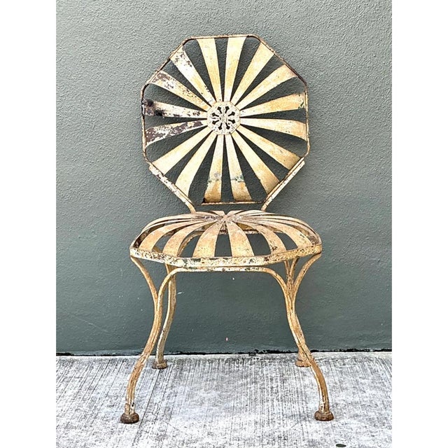 Vintage Heavily Distressed Francois Carre Sunburst Metal Chair For Sale - Image 9 of 12