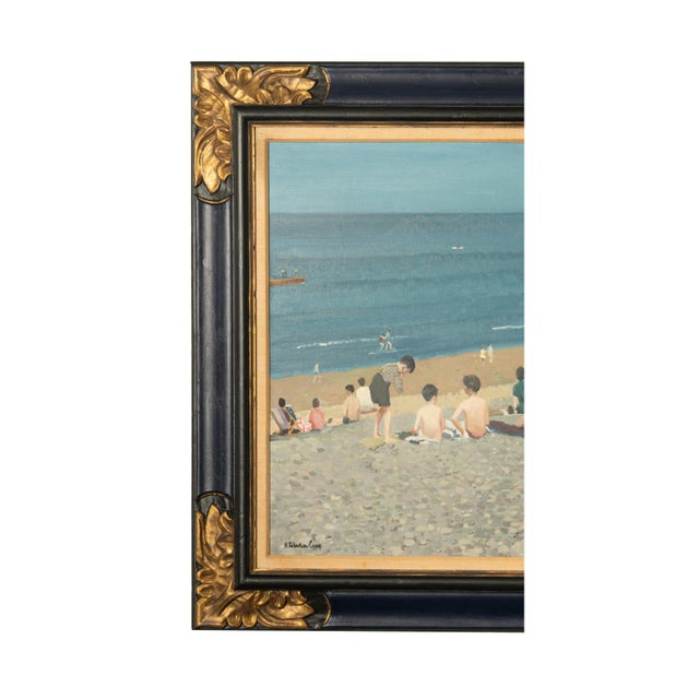 Modern Irish Modernist Oil on Canvas Painting "Young Bathers" Children on the Beach by Henry Robertson Craig For Sale - Image 3 of 11