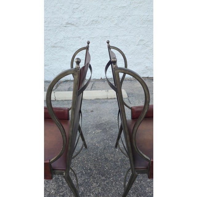 Brown Global Views Metal and Leather Wingback Armchairs - A Pair For Sale - Image 8 of 9