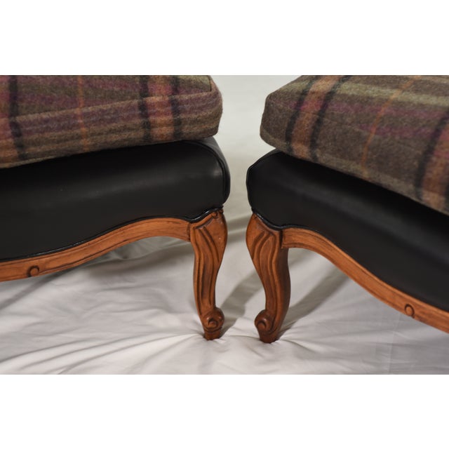 New Ralph Lauren Plaid Tartan Wool and Leather on Vintage Louis XV-Style Versailles Library Chairs - 2 Pieces For Sale In Washington DC - Image 6 of 18