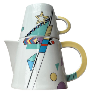German Postmodern VIP Collection Teapot or Coffeepot with Cup by Seltmann Weiden, Set of 2