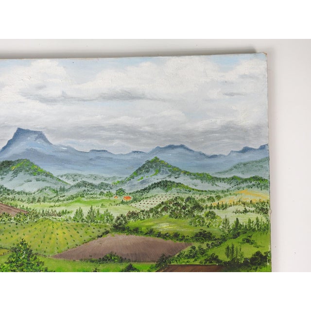 Rustic European Late 20th Century Birdseye View Mountain Valley Landscape Painting For Sale - Image 3 of 9