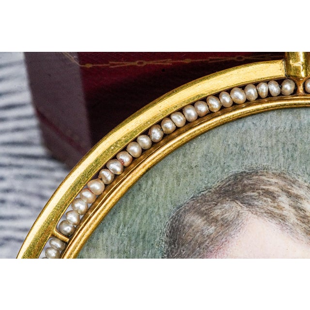 Exceptional Oversized Antique Portrait Miniature Painting Society Woman Keepsake Seed Pearl Gold Wash Frame Pennsylvania History For Sale - Image 14 of 16