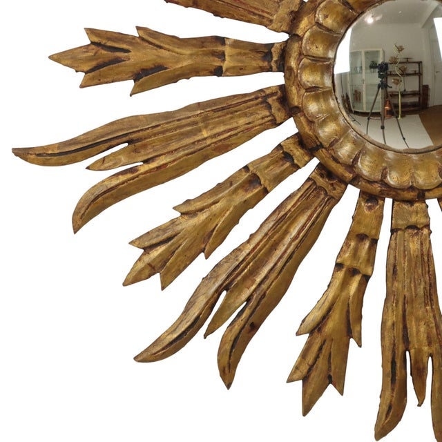 Wood Wooden Sunburst Mirror, 1950s For Sale - Image 7 of 16