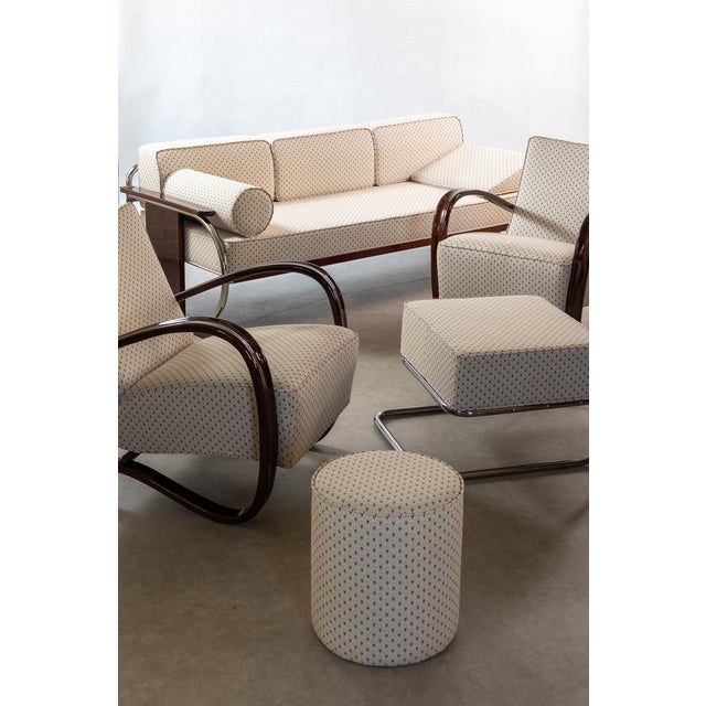 H-269 Chairs and Ottoman by Jindřich Halabala for Up Závody, 1930s, Set of 3 For Sale - Image 4 of 6