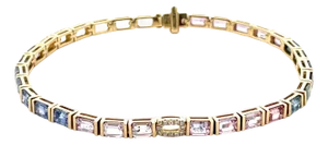 14k Yellow Gold Tennis Bracelet With Rainbow Sapphires and Diamonds