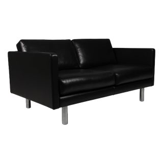 Model 220 Black Leather Three-Seater Sofa by Erik Jørgensen For Sale