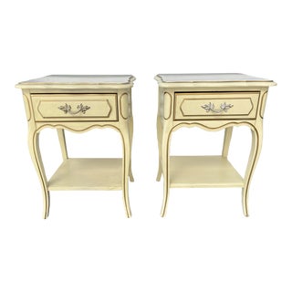 Mid 20th Century Vintage French Provincial Nightstands Cream With Gold Trim- a Pair For Sale
