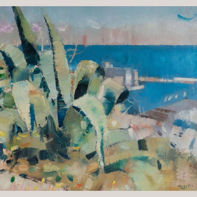 Seaside Agave Mediterranean Landscape, Oil on Canvas For Sale - Image 4 of 6