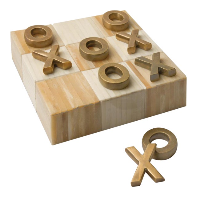 Regina Andrew Tic Tac Toe Flat Board With Brass Pieces For Sale