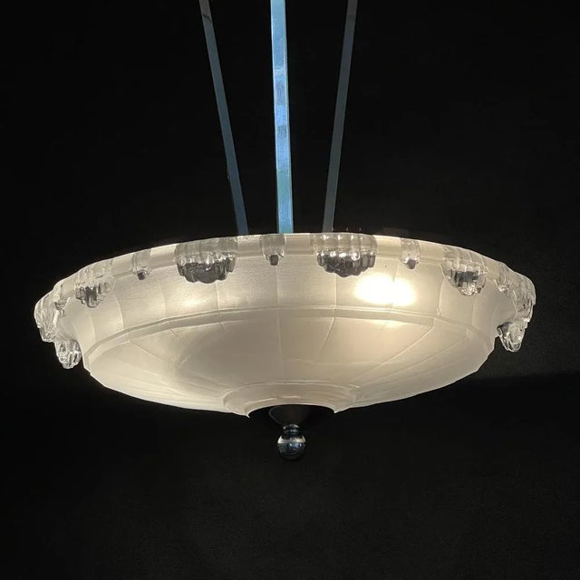 Silver Art Deco Ceiling Lamp from Ezan, 1920s For Sale - Image 8 of 9
