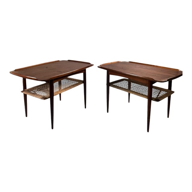 1960s Pair of Poul Jensen Walnut Side Tables for Selig For Sale