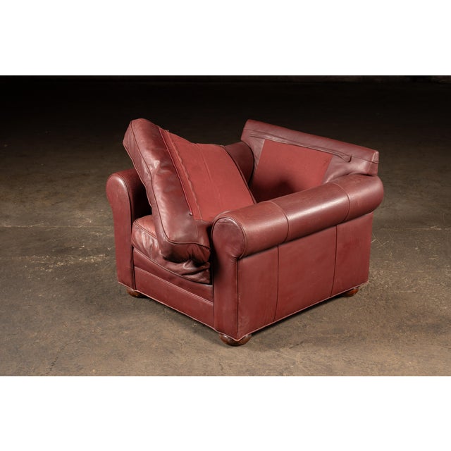 Oxblood Red Late 20th Century Red Leather Armchair With Ottoman For Sale - Image 8 of 18
