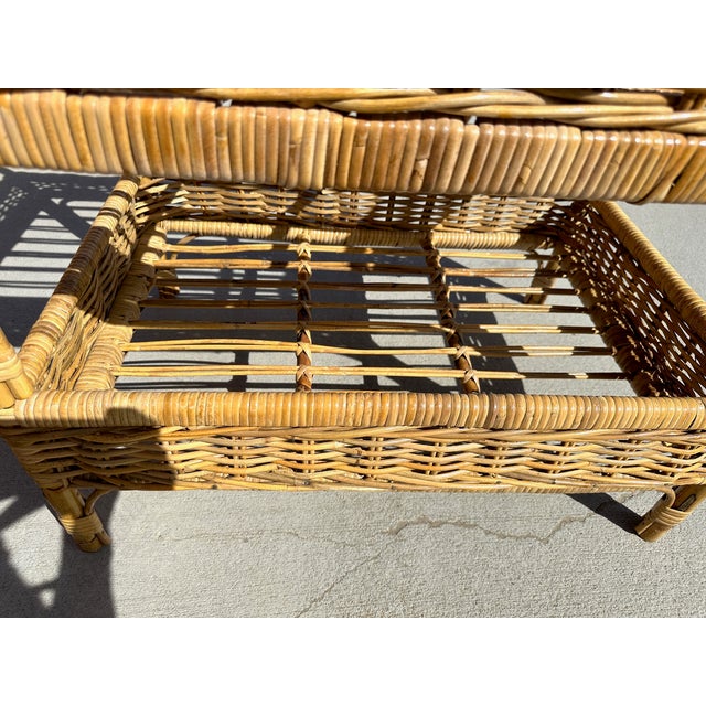 Tan Coastal Michael Taylor Style Woven Rattan Bar Cart W/Drink Holder For Sale - Image 8 of 11