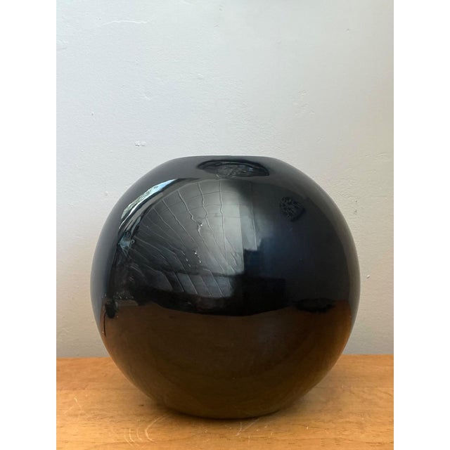 Vintage Black Ceramic Sphere Vase For Sale - Image 16 of 18