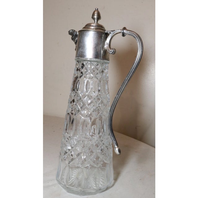 1930s Share Antique Ornate Figural English Silver Plated Pressed Glass Wine Claret Decanter For Sale In New York - Image 6 of 11