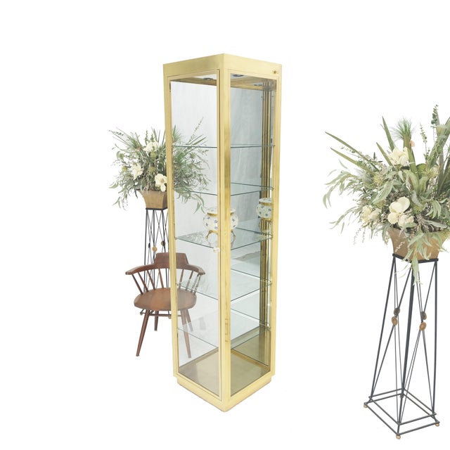 20" Sqaure Solid Brass Case 7' Tall Glass Shelve Display Cabinet Vitrine MINT! For Sale - Image 10 of 12