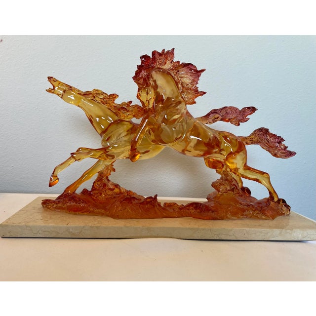 1940s Mid-Century Lucite Acrylic Horses on Marble Base For Sale - Image 4 of 12
