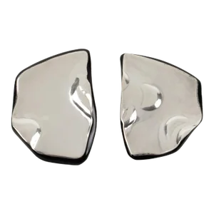 Anne and Frank Vigneri Black Lucite and Sterling Silver Freeform Clip Earrings - 2 Pieces