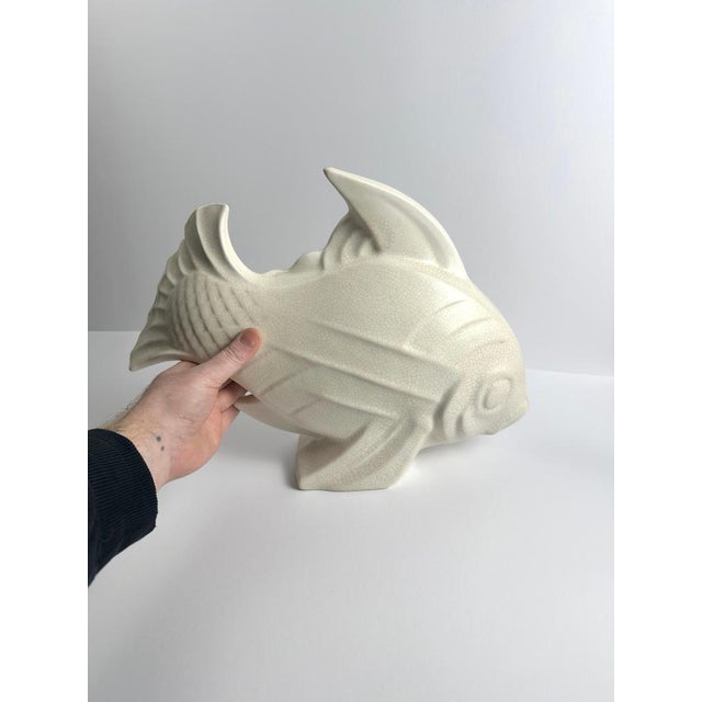 Ceramic Art Deco Craquele Ceramic Koi Fish Sculpture by Lejan for Orchies, France, 1930s For Sale - Image 7 of 12