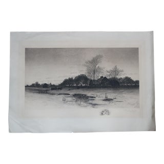 Antique Charles Frederick Mielatz Signed Country Farmhouse Etching 32" For Sale