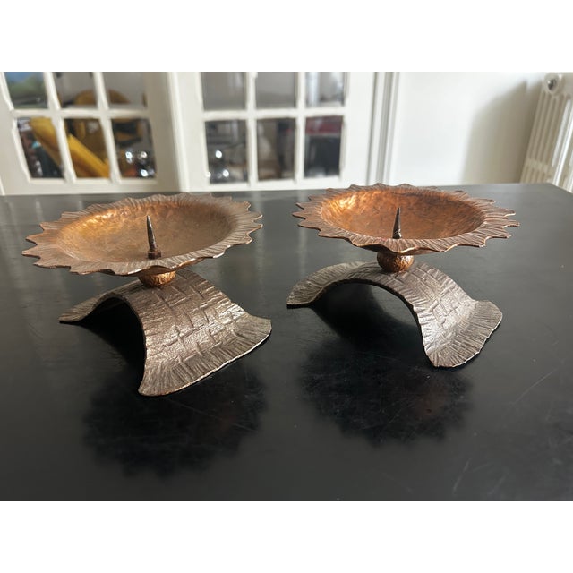 Bring a striking touch of Mid-Century style to your home with this magnificent pair of Brutalist hammered copper...